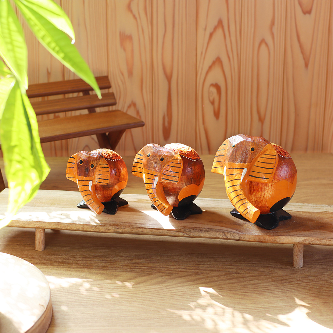 木彫 ゾウ 3個セット