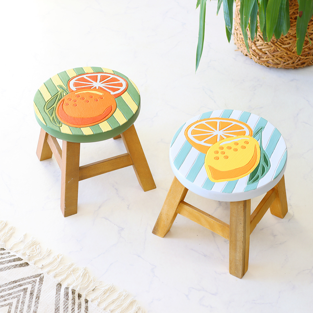 ラウンドスツール ストライプ フルーツ