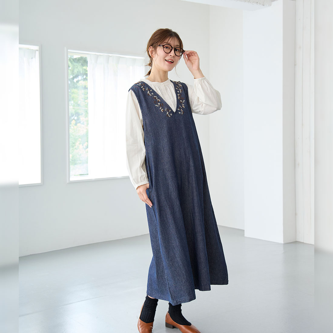 【PORINA】ジャンパースカート デニムエンブ★特価★