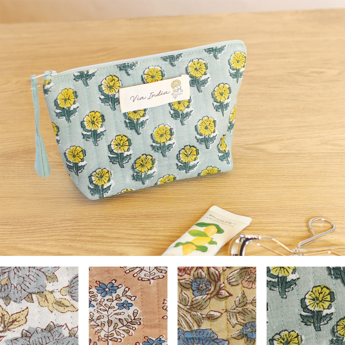 キルトポーチ 舟形 カリーノブロックプリント