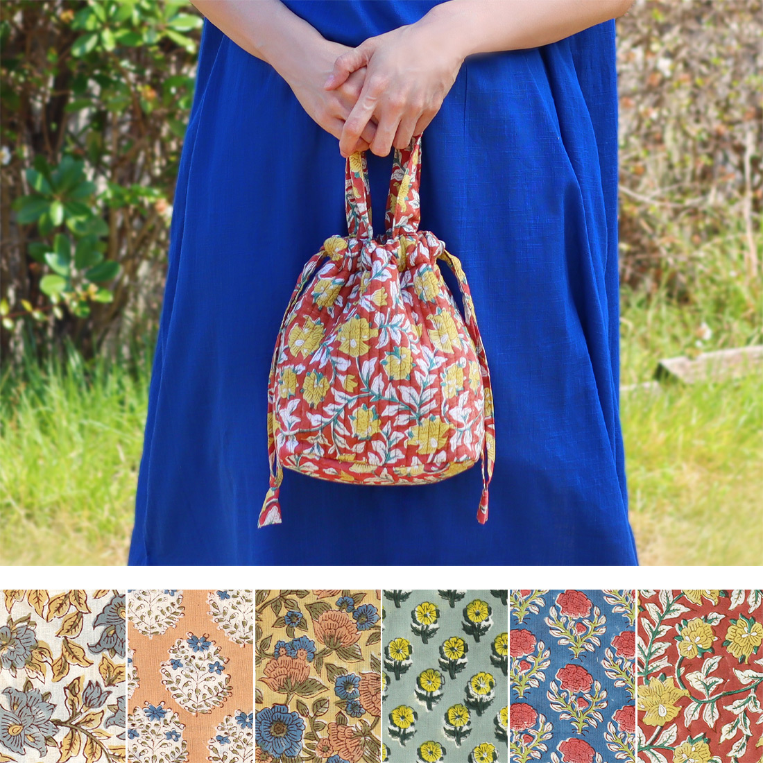 保冷巾着バッグ カリーノブロックプリント