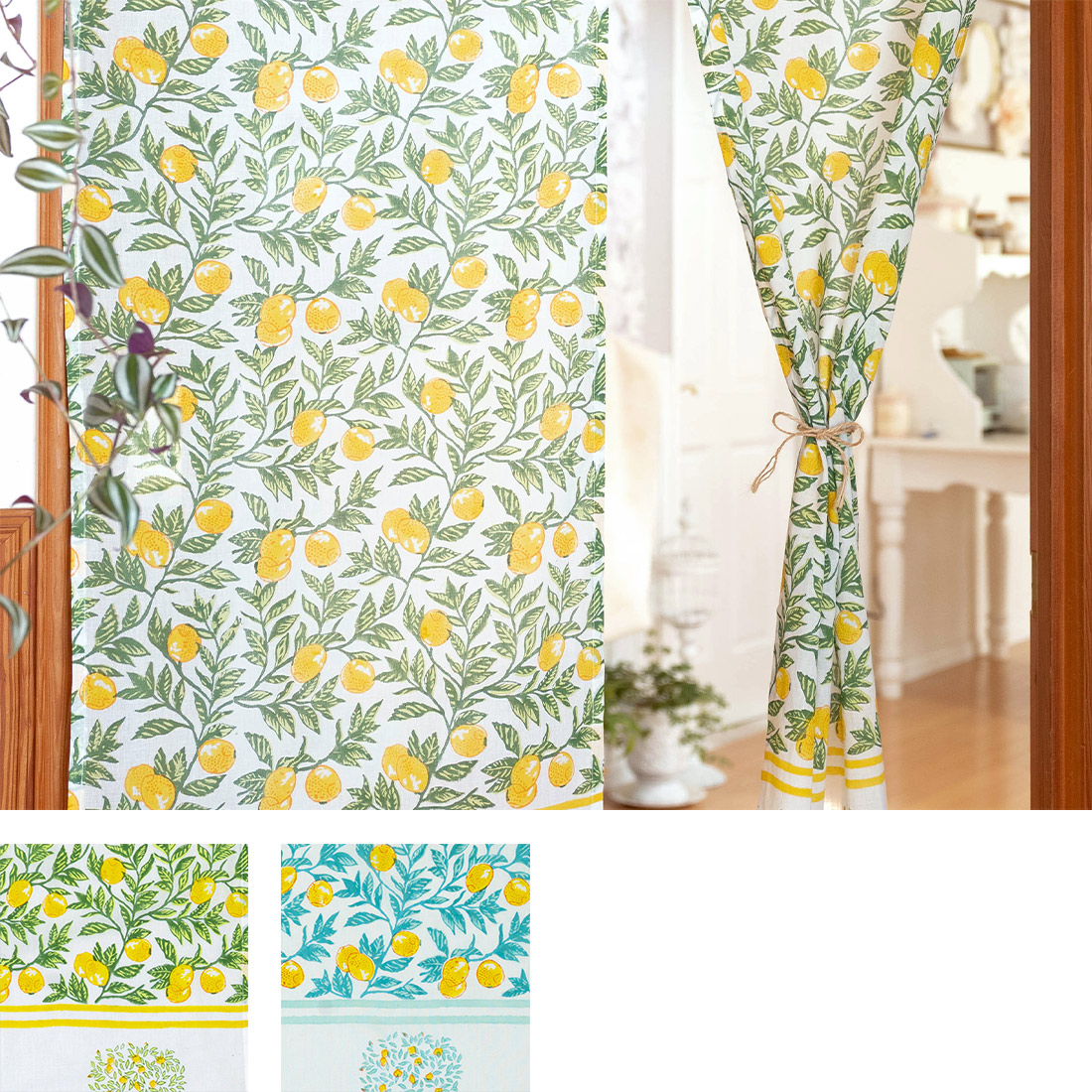 のれん ボニータブロックプリント レモン