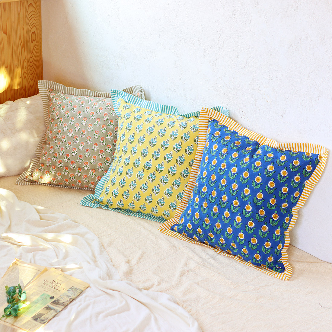 クッションカバー ボニータブロックプリント