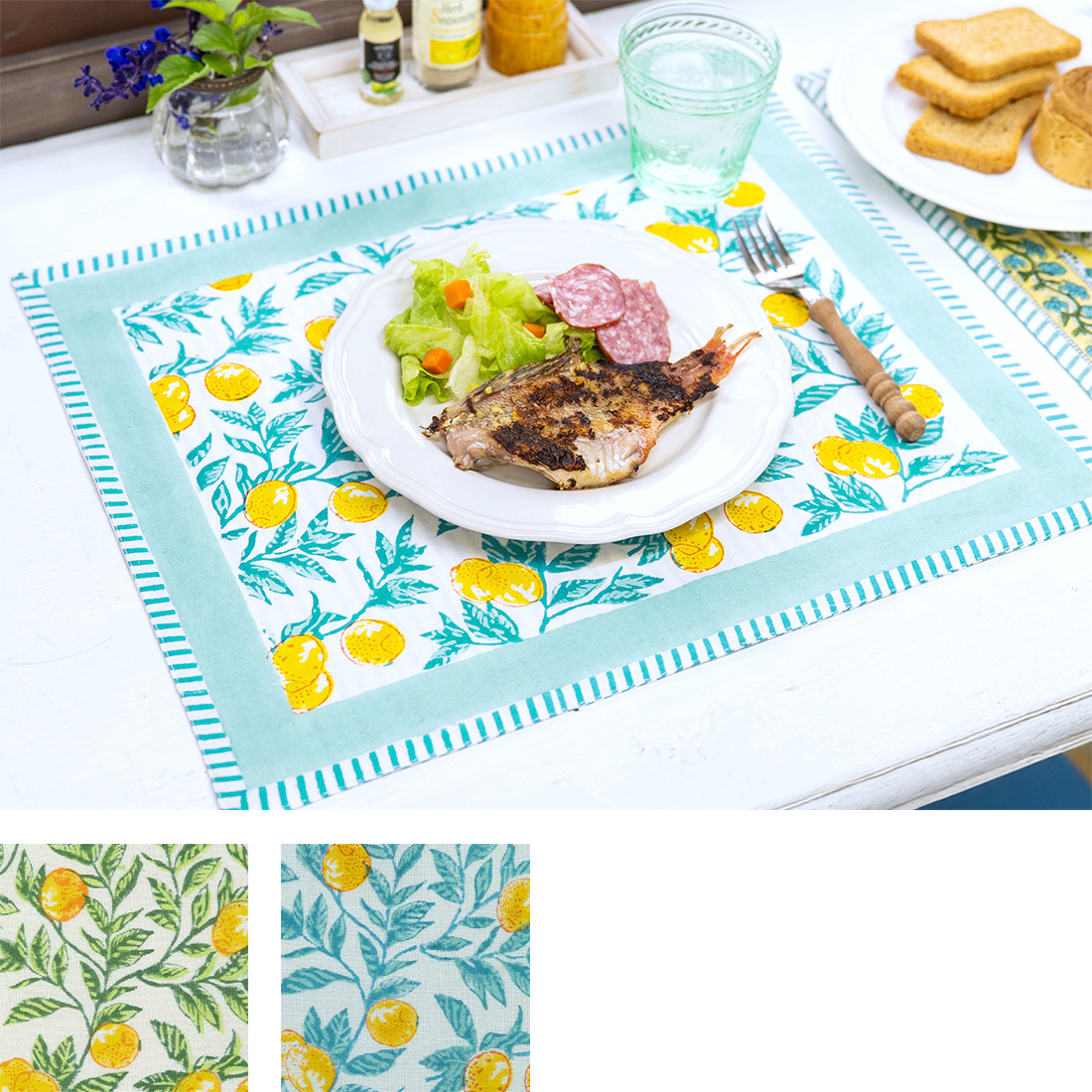 ランチマット ボニータブロックプリント レモン