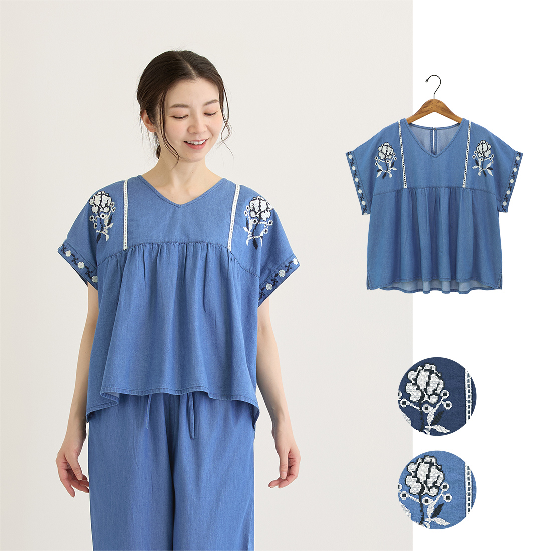 【Shanti Shanti】プルオーバー デニムエンブ