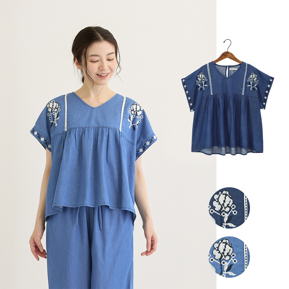 【Shanti Shanti】プルオーバー デニムエンブ