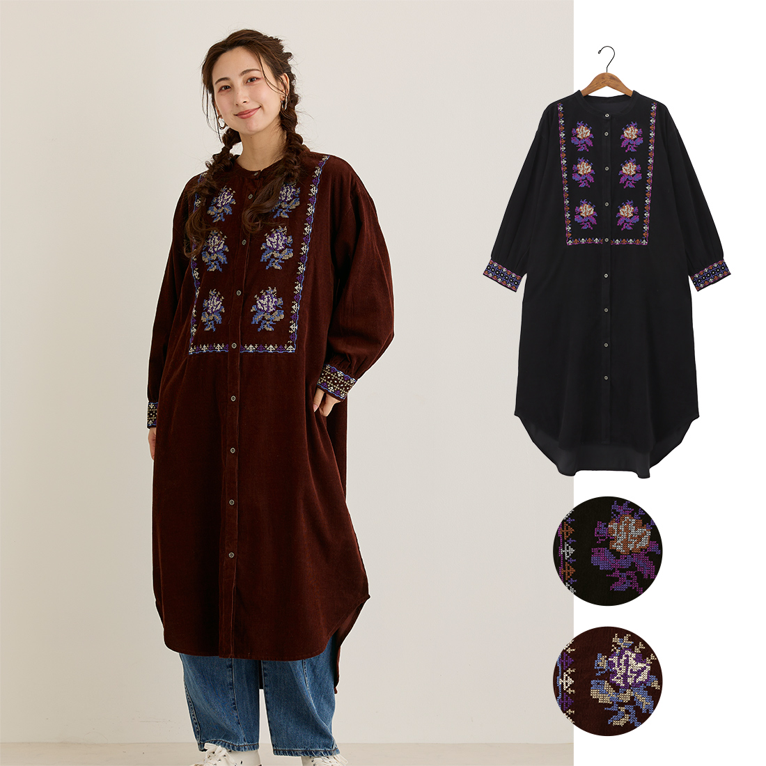 【Shanti Shanti】シャツワンピース フォークロア