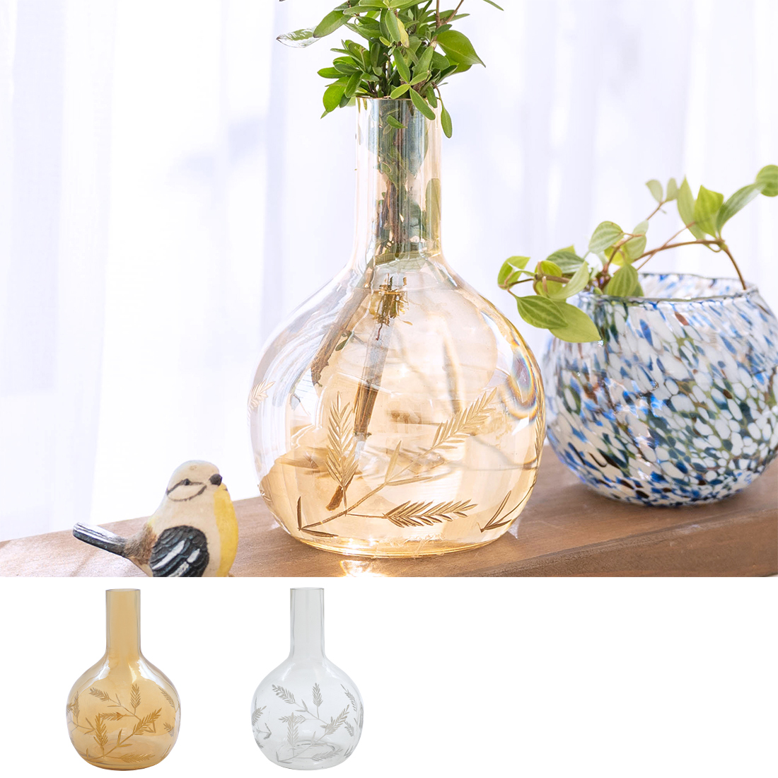 カッティンググラス フラワーベース リーフ