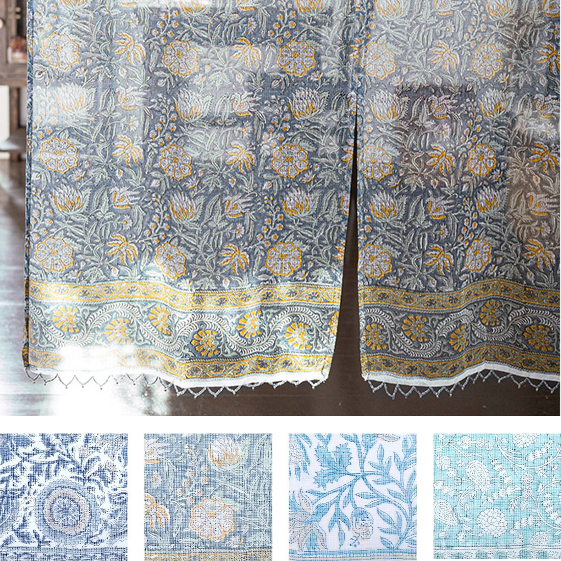 のれん コタドリアブロックプリント