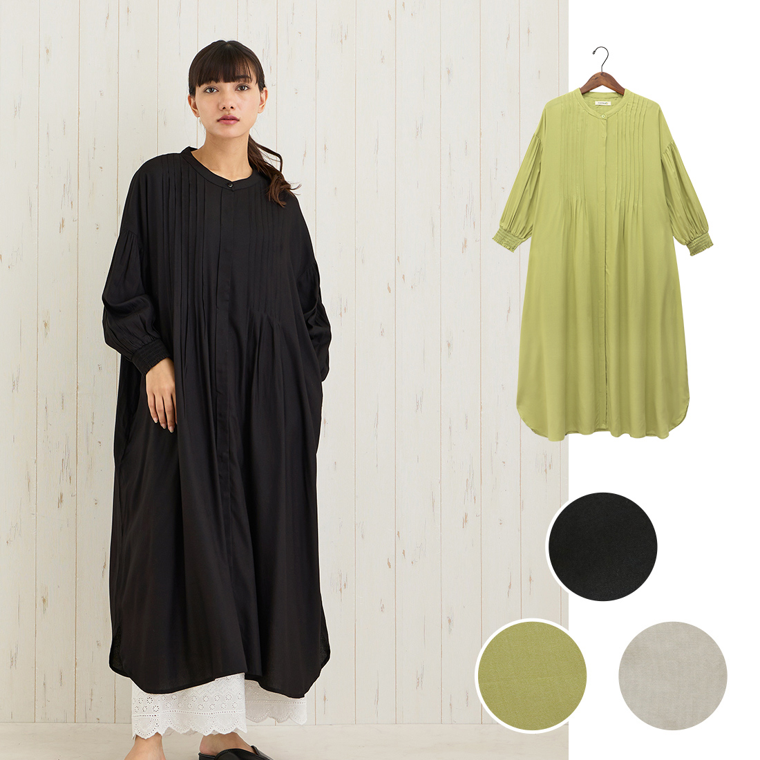 【PORINA】ワンピース ピンタックレーヨン★特価★